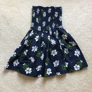 Hollister Navy Blue Floral Strapless Flare Dress
